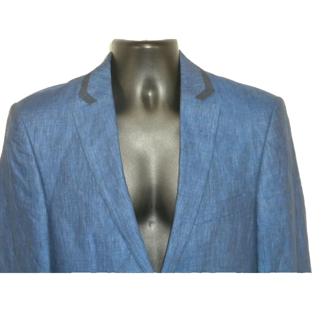 Savile‎ Row Sport Coat 36R Blue Linen 2 Button Dual Vent Lined Blazer Jacket